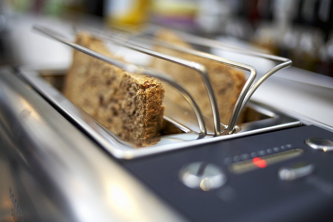 Wholemeal toast in a toaster
