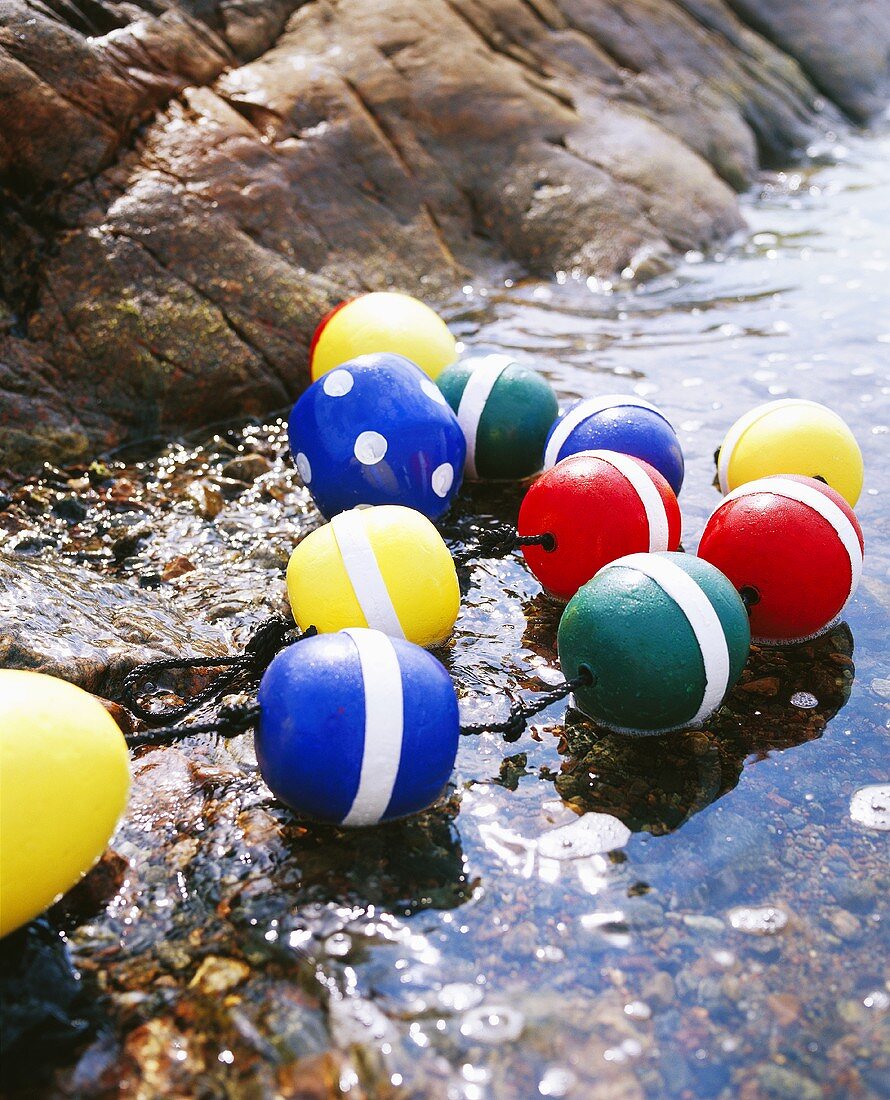 Buoys on a rocky seashore