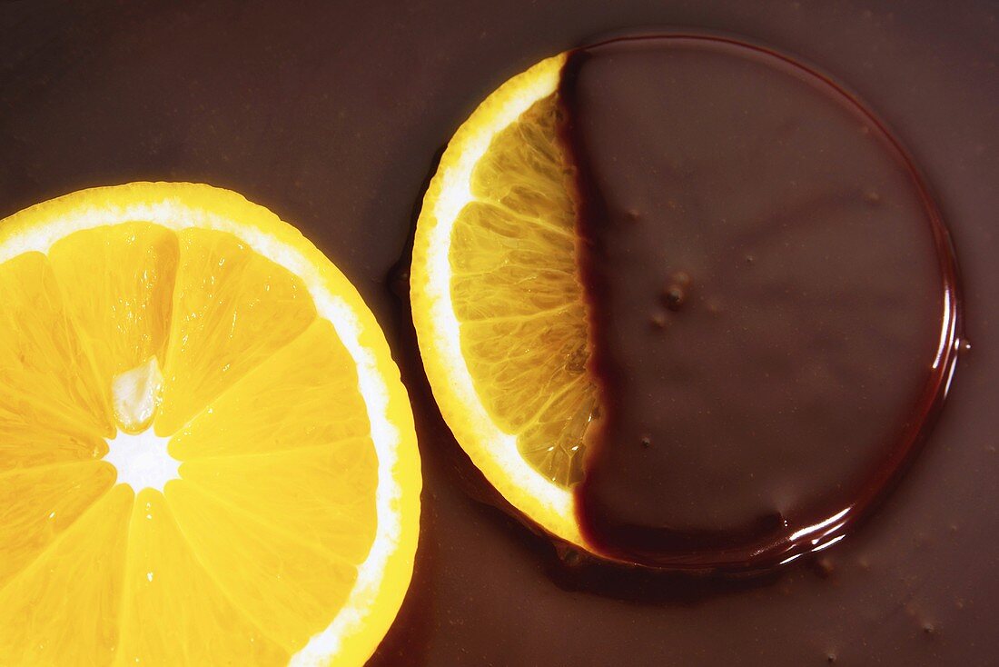 Orange slices covered with chocolate