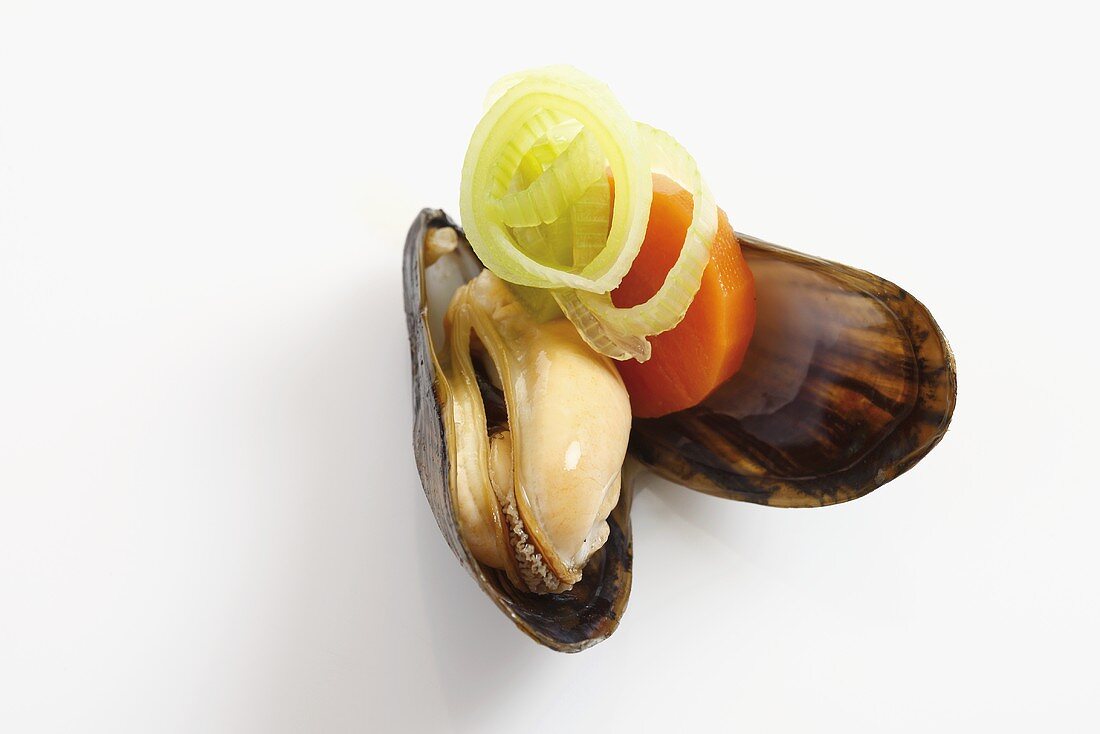 Mussel with leek and carrot