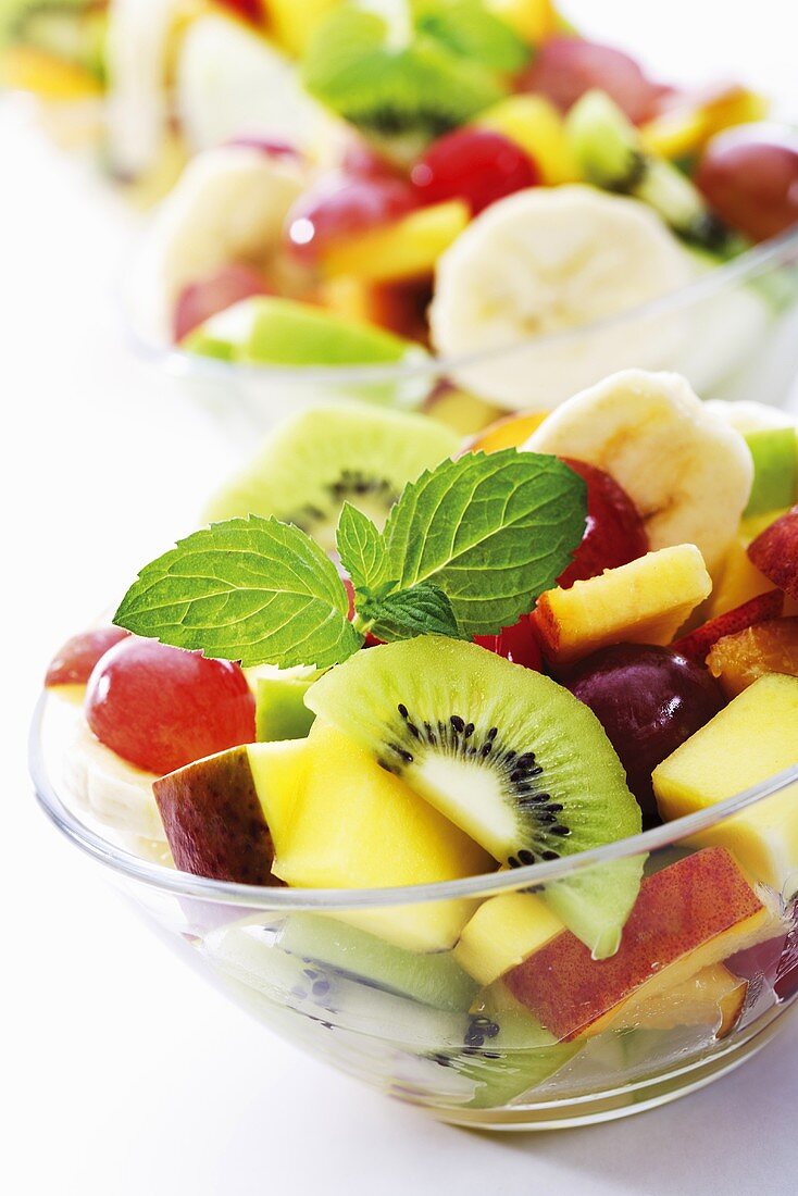 Bowls of fruit salad, close-up