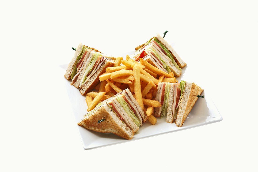 Toasted sandwiches (triangles) with chips