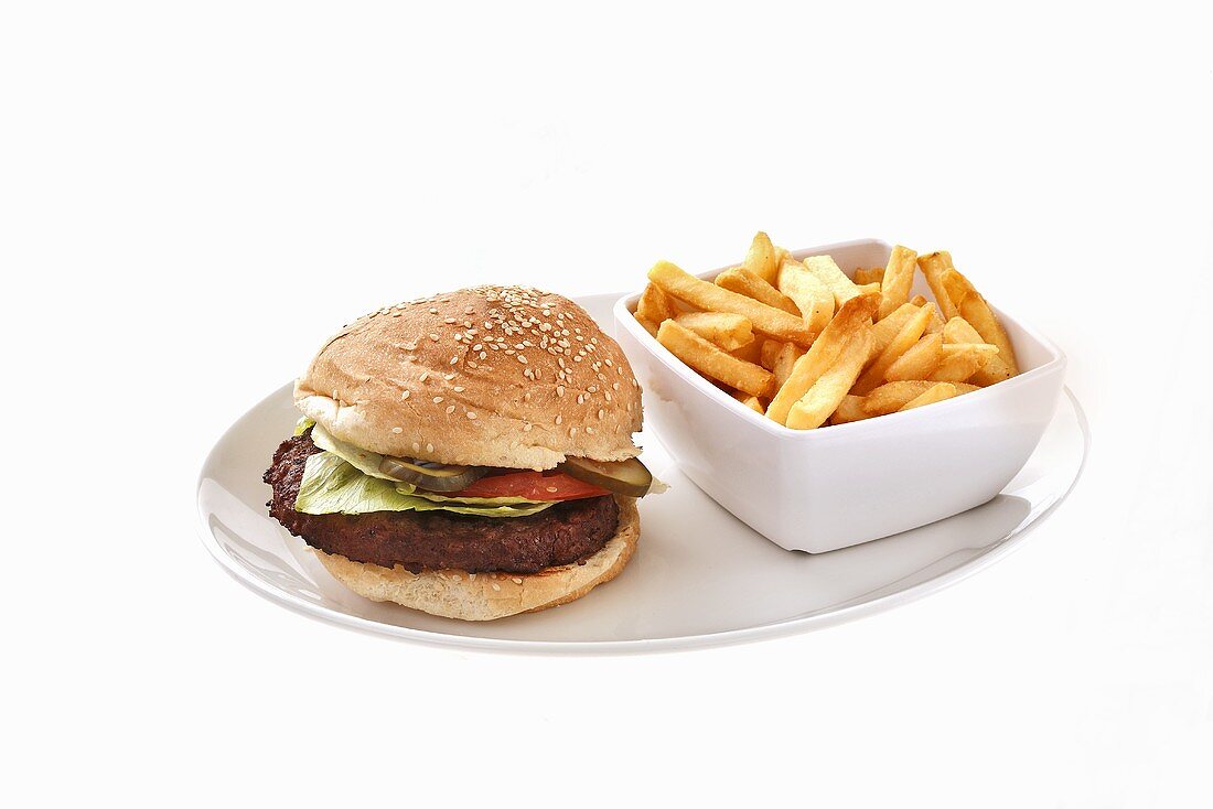 Hamburger mit Pommes frites