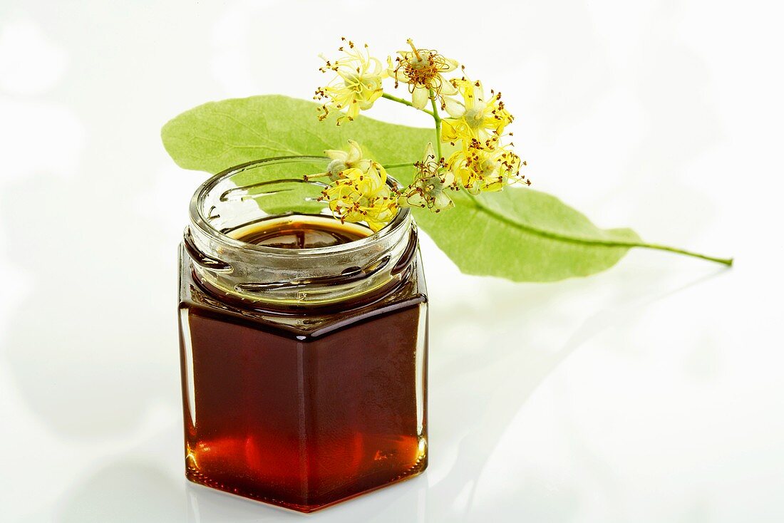Lime blossom honey in jar