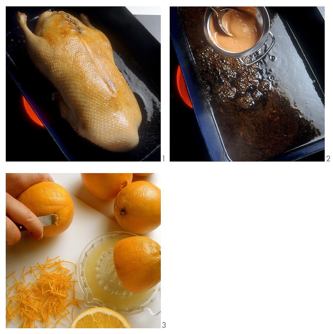 Preparing duck with orange sauce