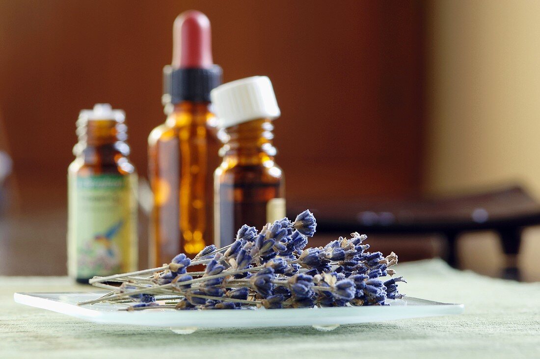 Several bottles of scented oil, close-up