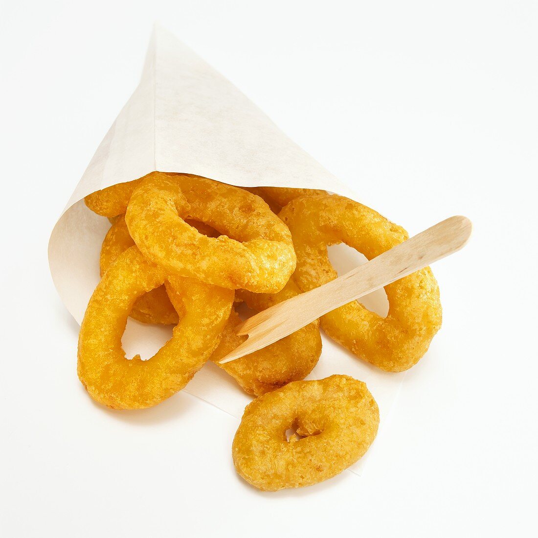 Fried calamari-rings in paper bag