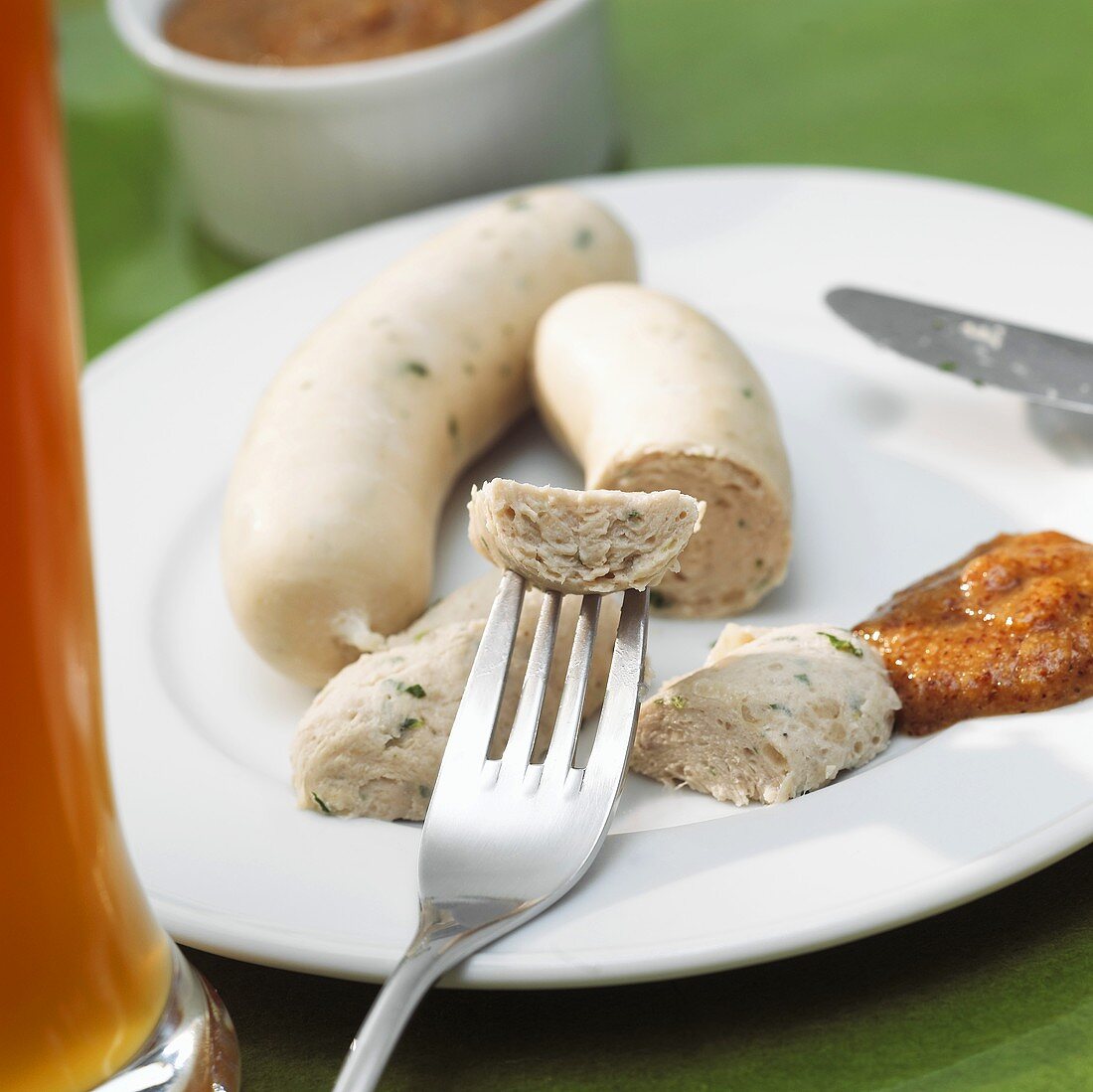 Weisswurst (Bavarian veal sausages) with mustard