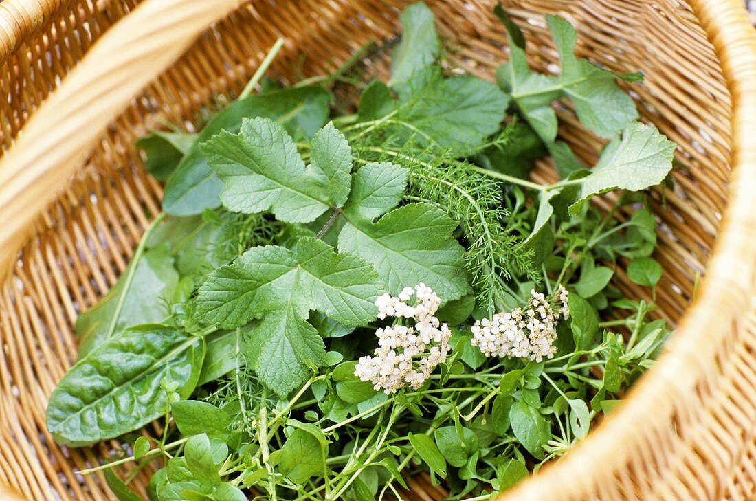 Herbs in basket, close-up