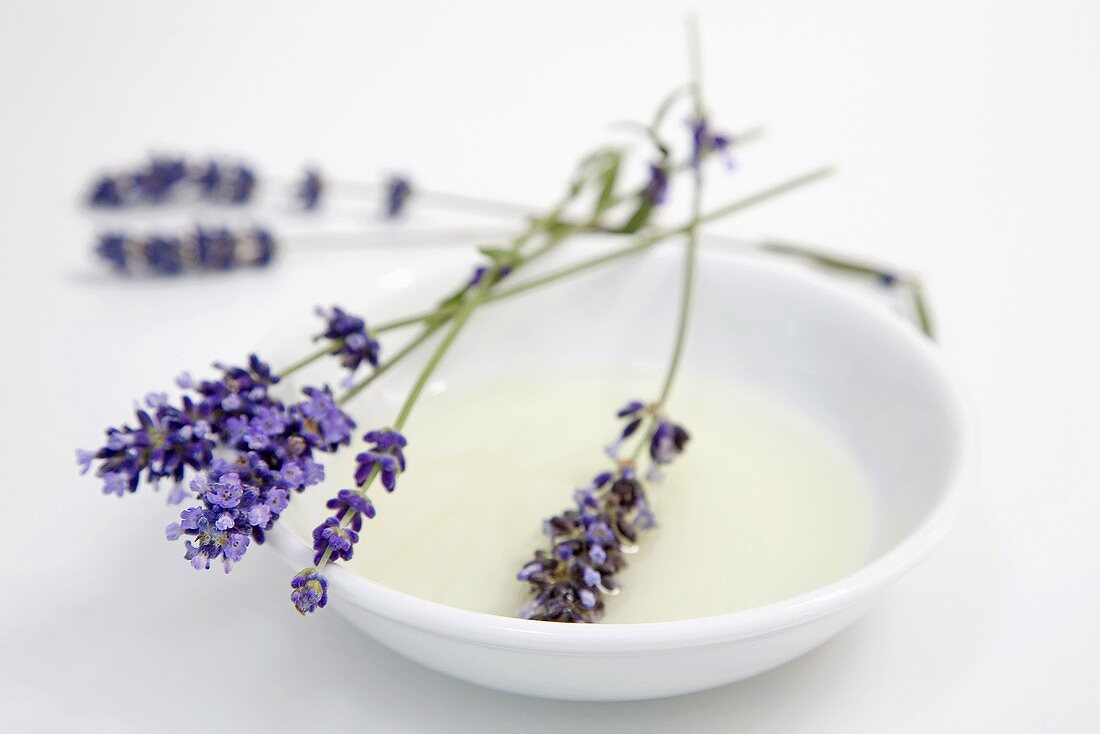 Lavender flowers in ceramic dish