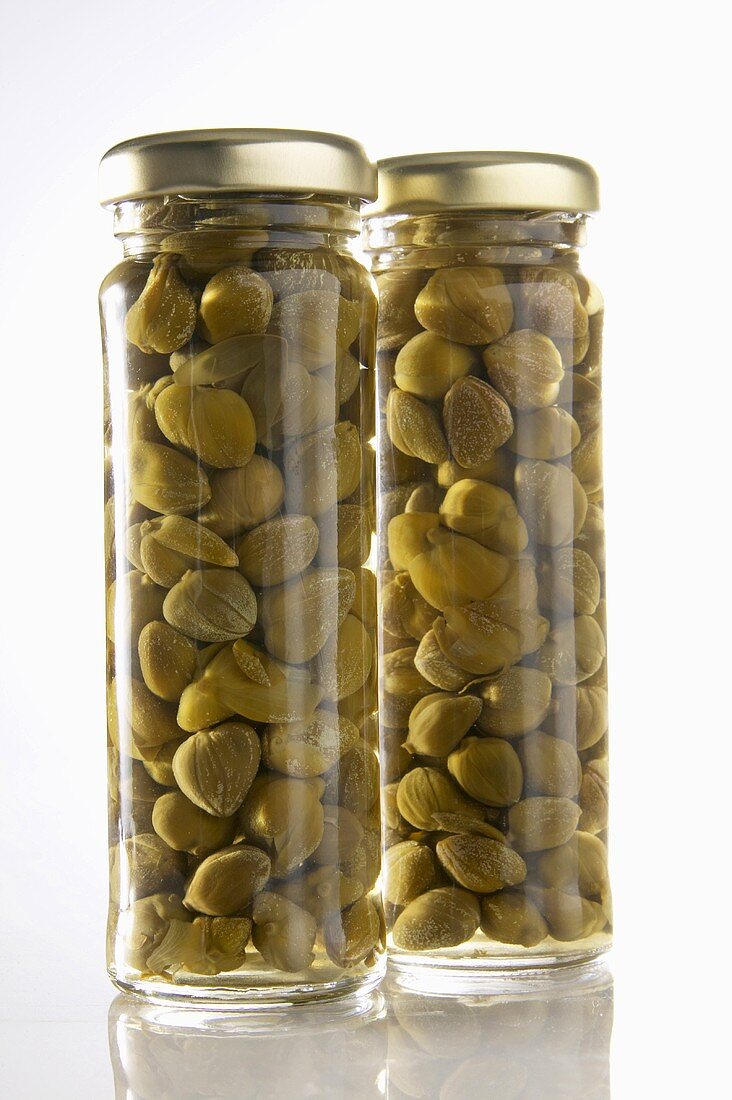 Capers in glasses, close-up
