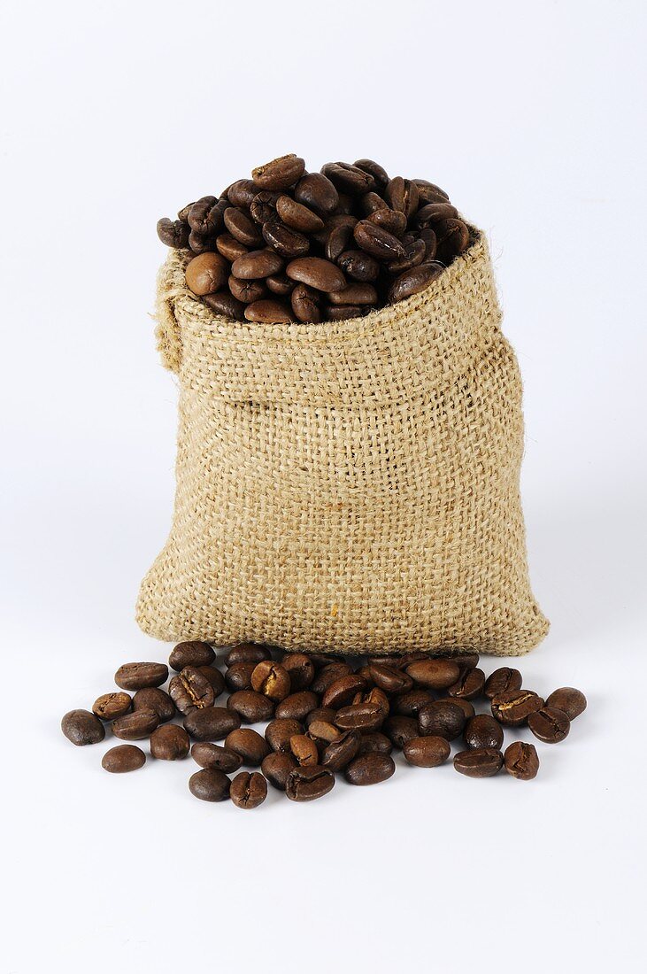 Coffee beans in a small sack