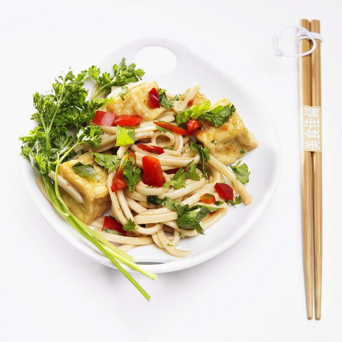 Asian Noodle and Tofu Stir Fry; Chopsticks