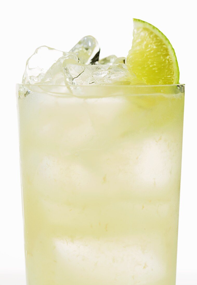 Vodka Cocktail on the Rocks with Lime Garnish
