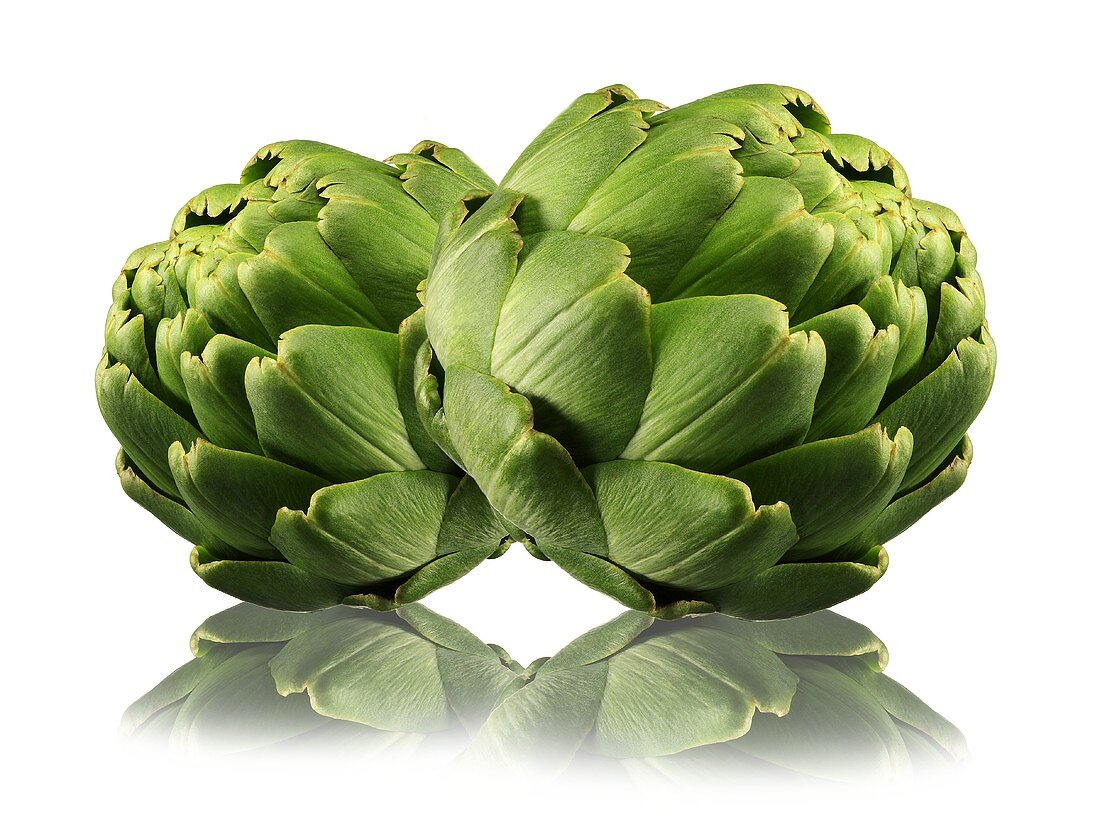 Two artichokes with reflection