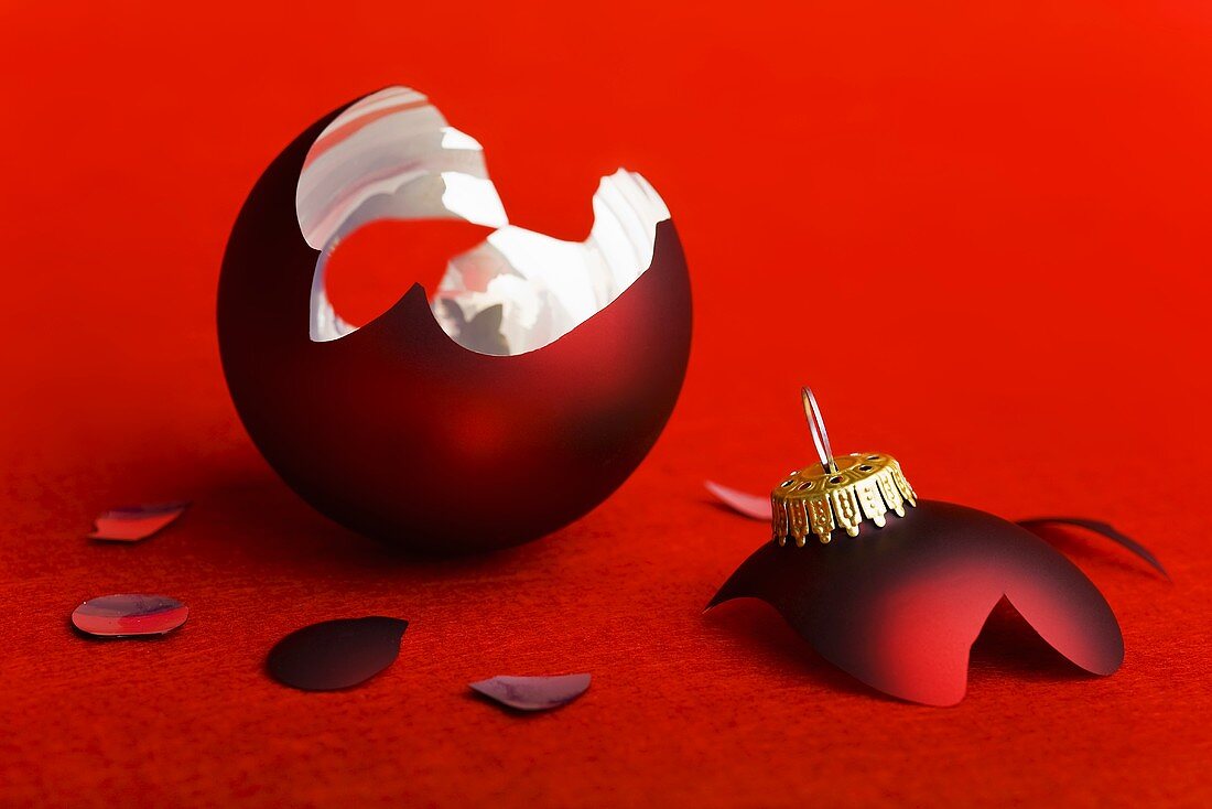 Broken red Christmas bauble