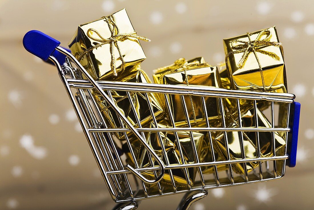 Christmas gifts in shopping trolley