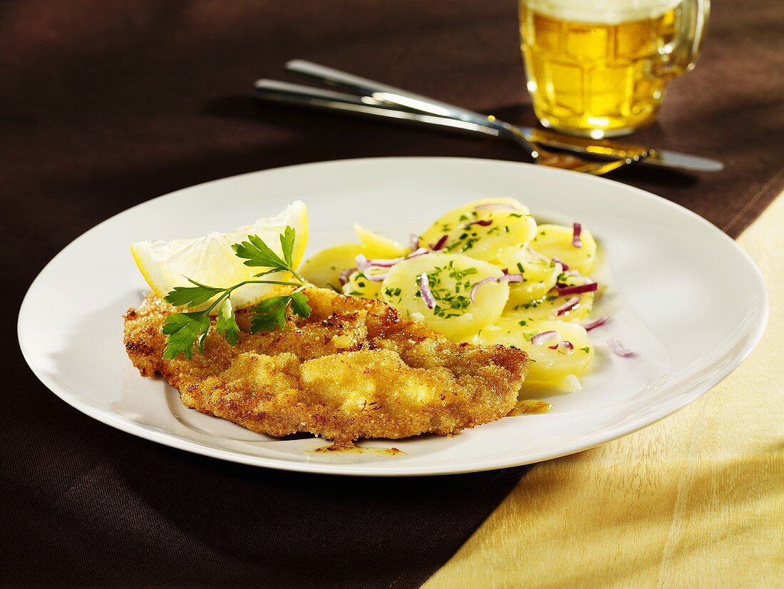 Wiener Schnitzel (breaded veal escalope) with potato salad