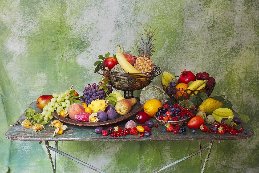 Fruit still life on metal table