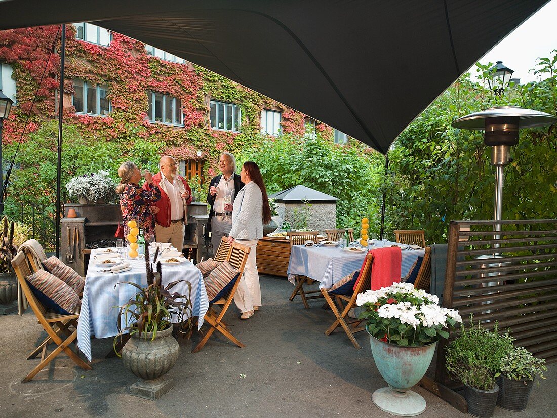 People at a garden party on a terrace