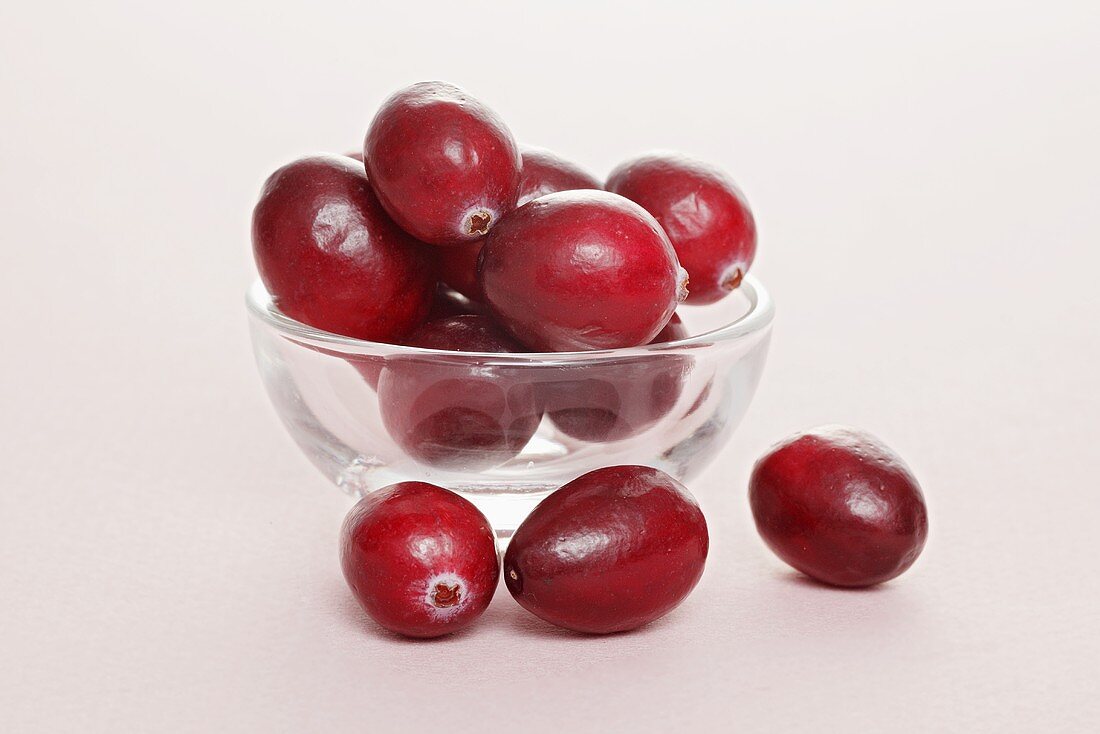 Cranberries in small glass dish