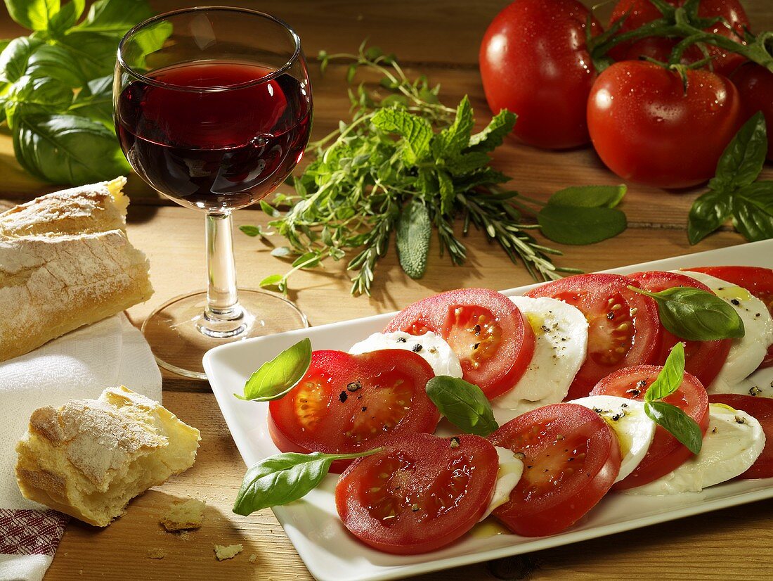 Tomato and mozzarella (still life)