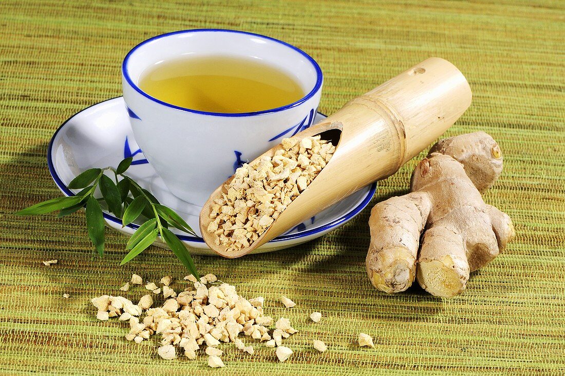 Ginger tea and dried ginger root