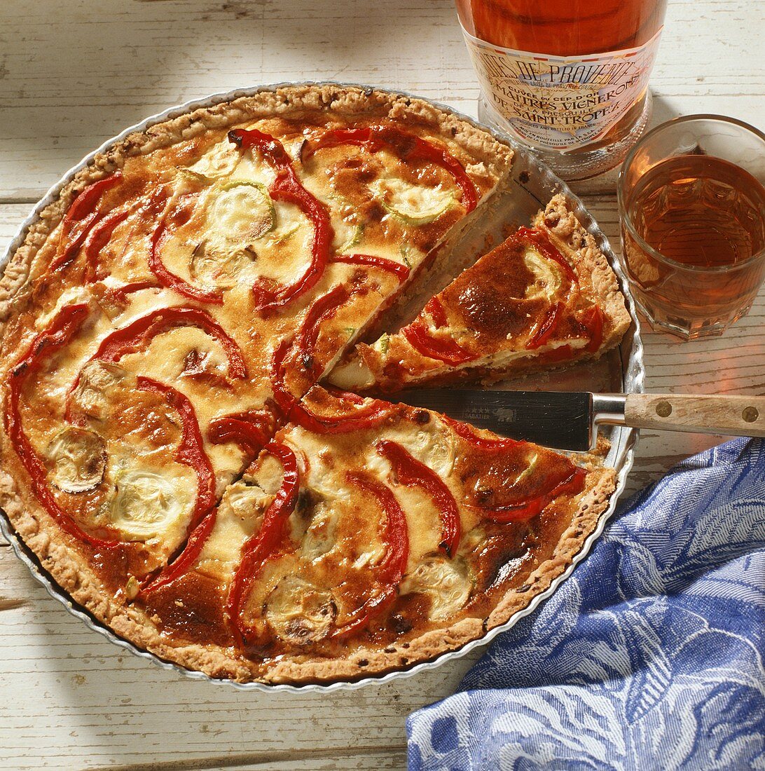 Provence-style vegetable quiche in quiche dish