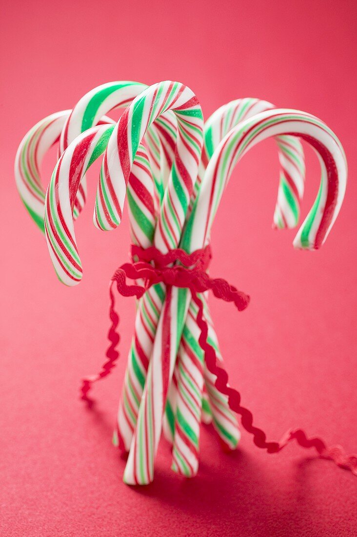 Several candy canes tied together