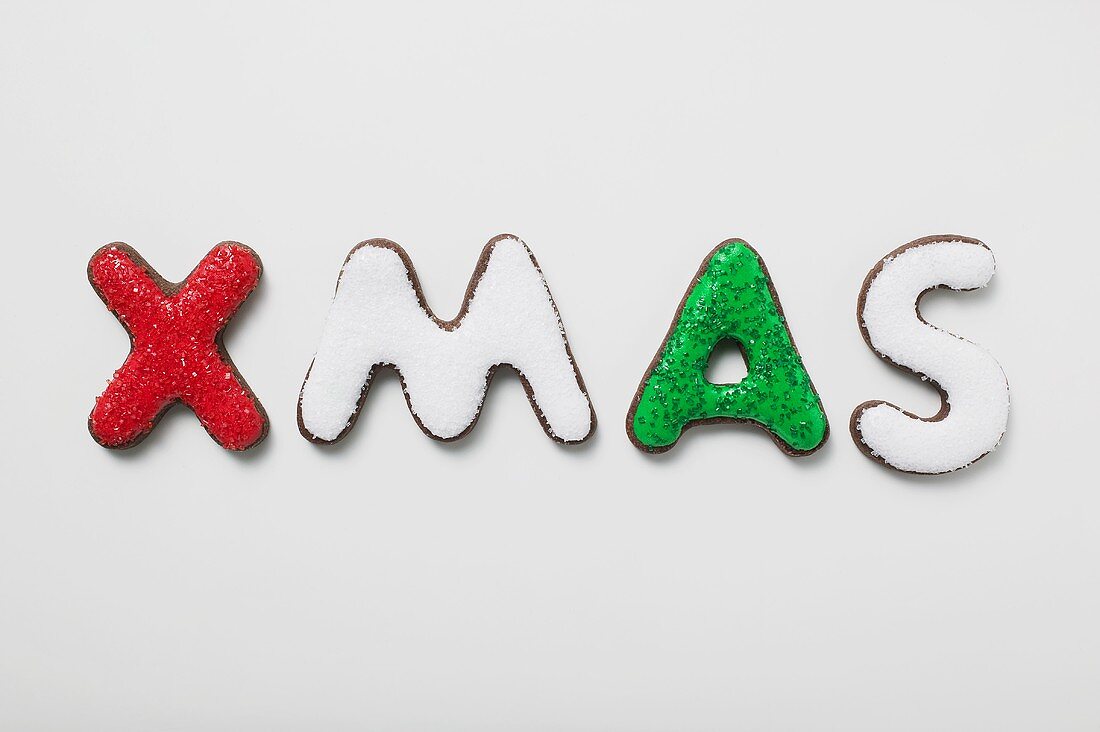 The word XMAS in iced chocolate letters