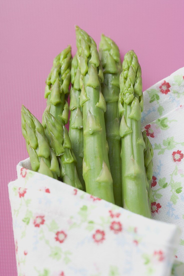 Fresh green asparagus in a cloth