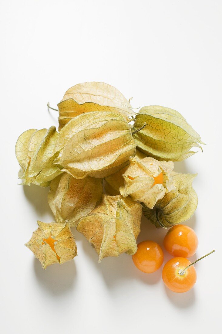 Mehrere Physalis mit und ohne Hülle