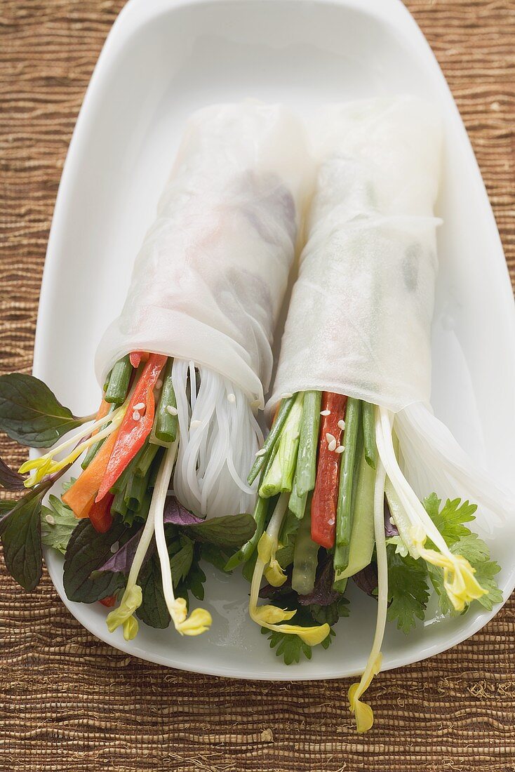 Rice paper rolls filled with vegetables and glass noodles