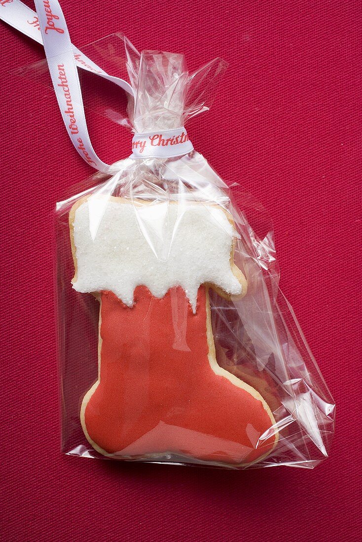Boot biscuit in cellophane bag