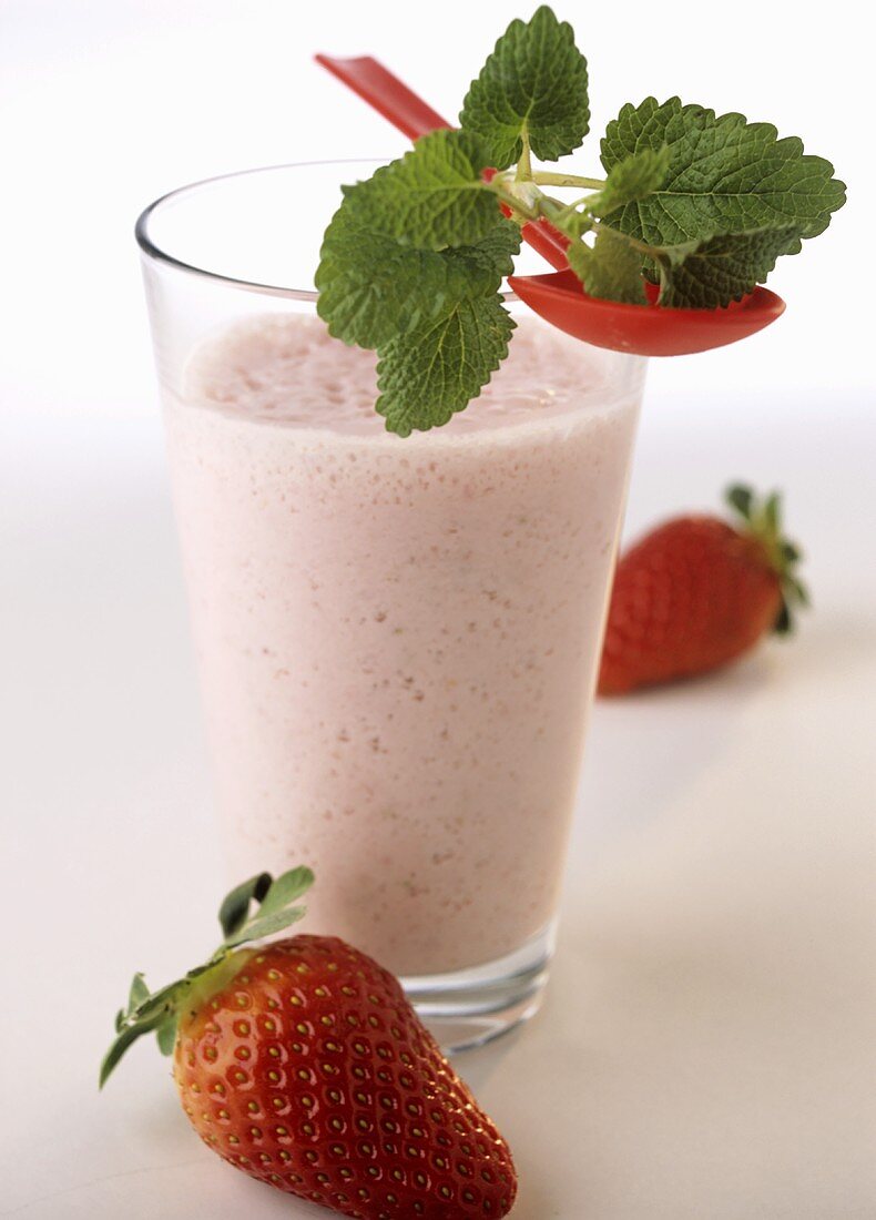 Strawberry shake with fresh mint