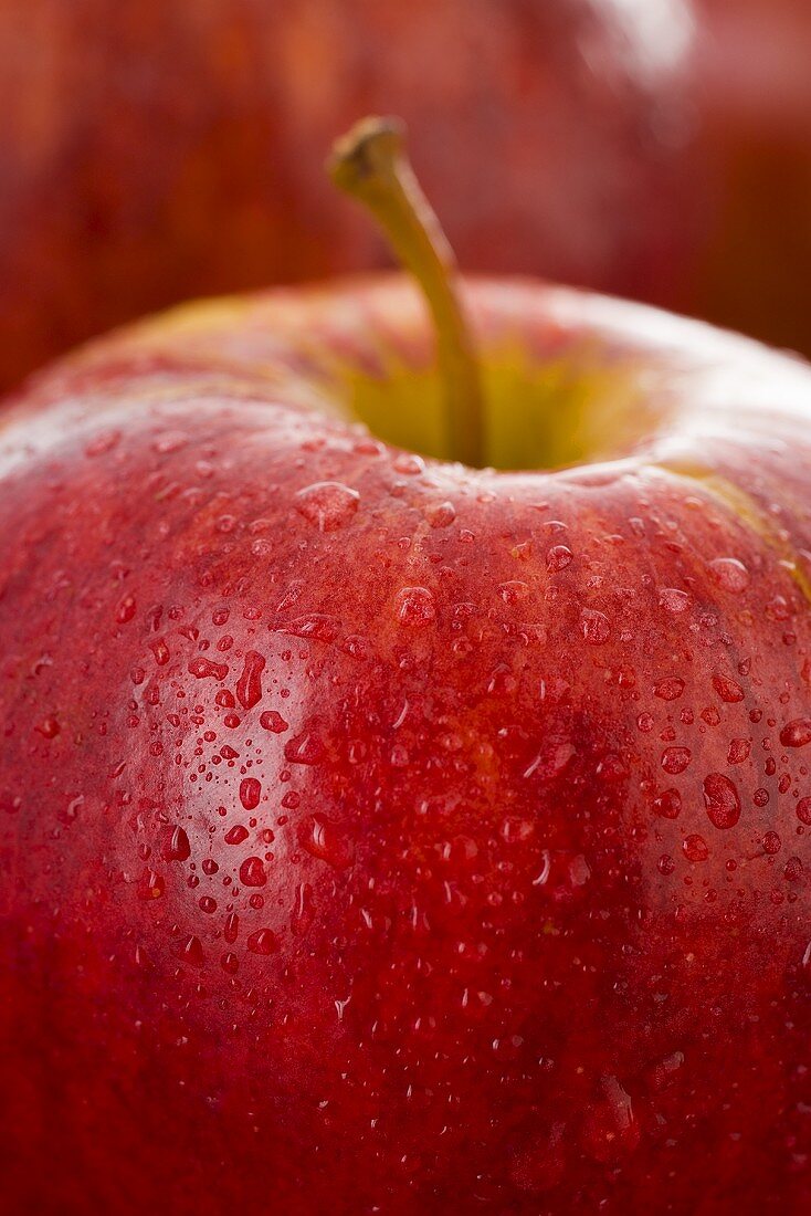 Roter Apfel mit Wassertropfen (Close Up)