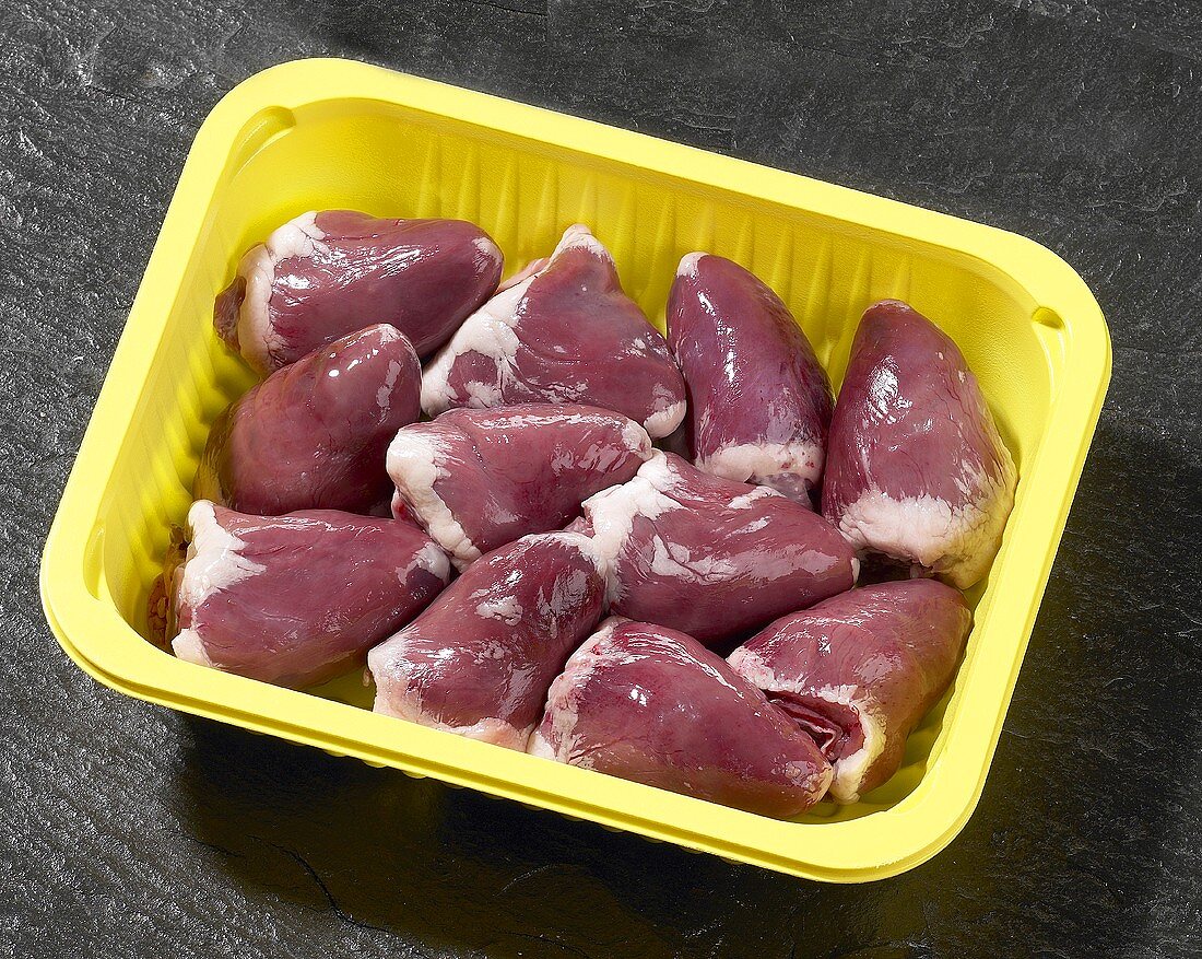 Turkey hearts in plastic container