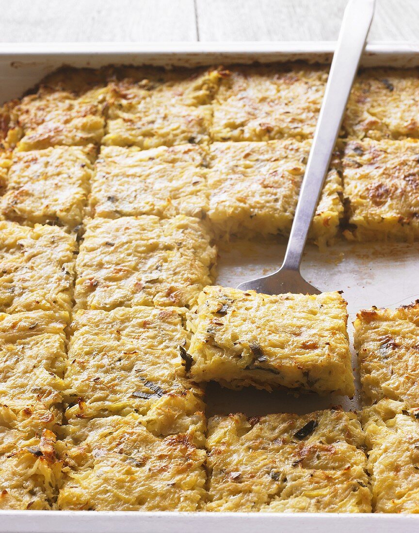 Potato gratin on baking tray