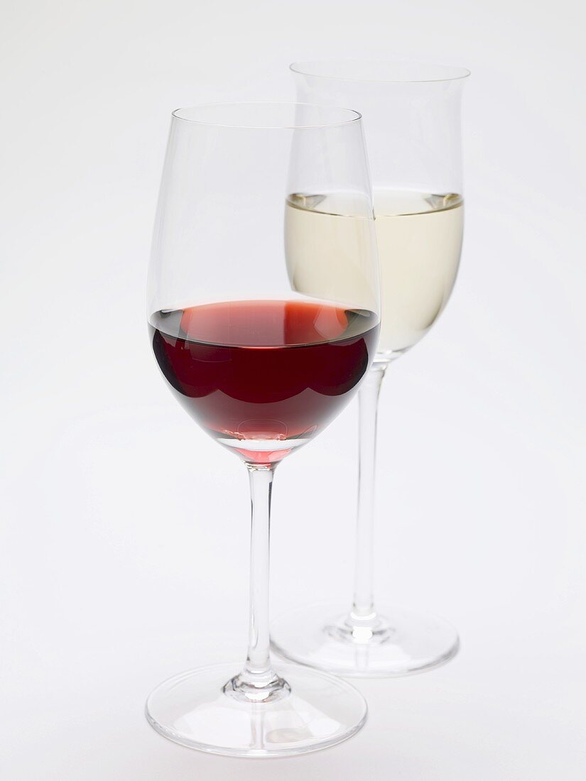 Glass of red wine and glass of white wine