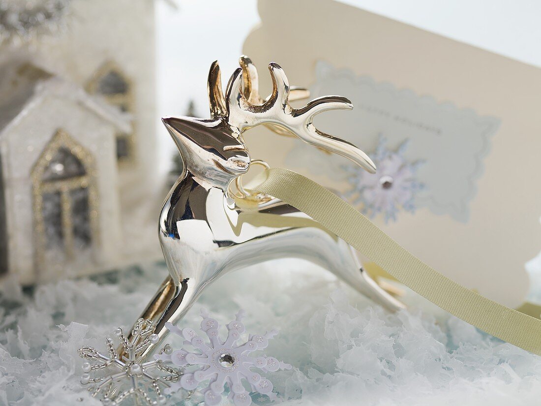 Silver reindeer and Christmas card
