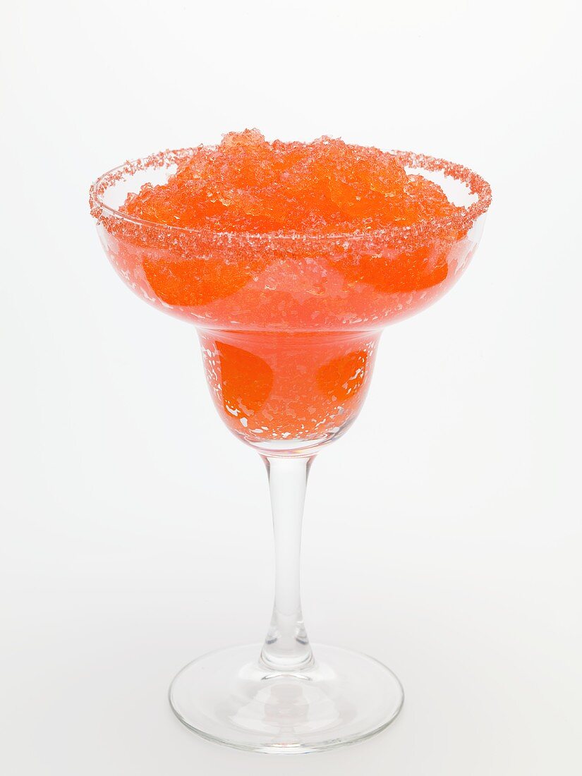 Frozen Strawberry Daiquiri in glass with sugared rim