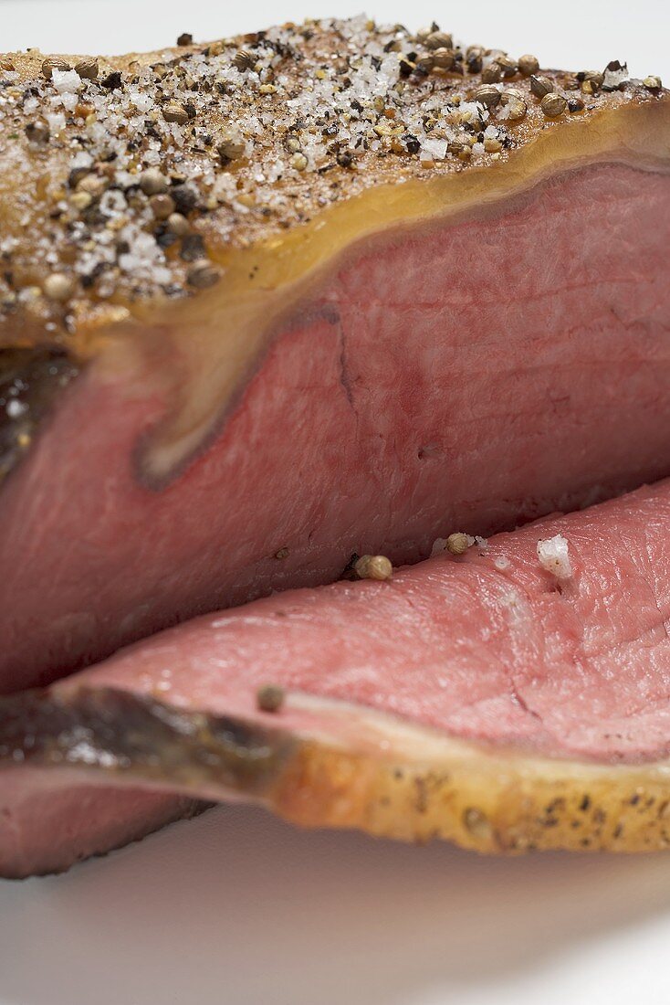 Roast beef, a slice carved (close-up)