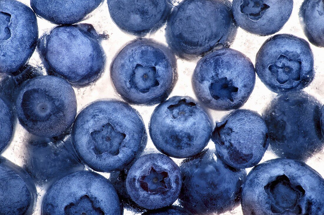 Frozen blueberries from above