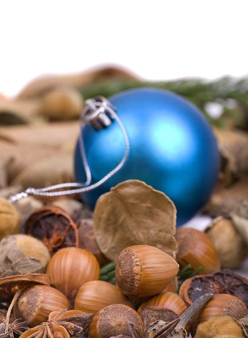 Hazelnuts and Christmas bauble