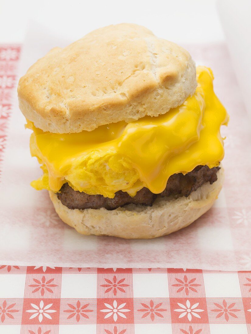 Scone filled with scrambled egg, cheese and sausage