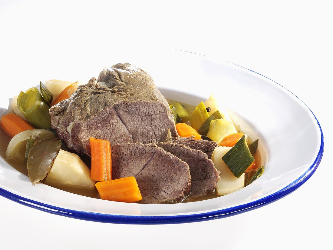 Boiled beef with soup vegetables