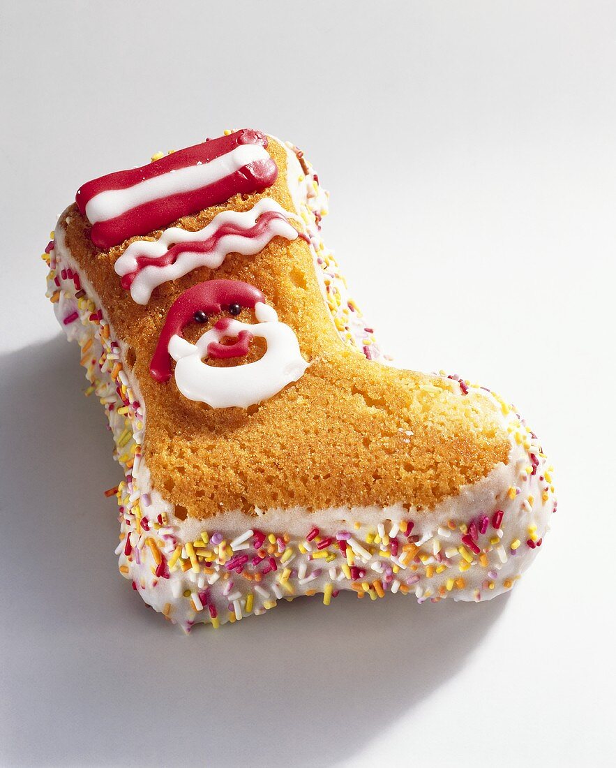 Iced cake in the shape of a Christmas boot