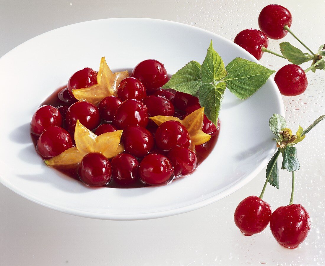 Sour cherry and starfruit compote