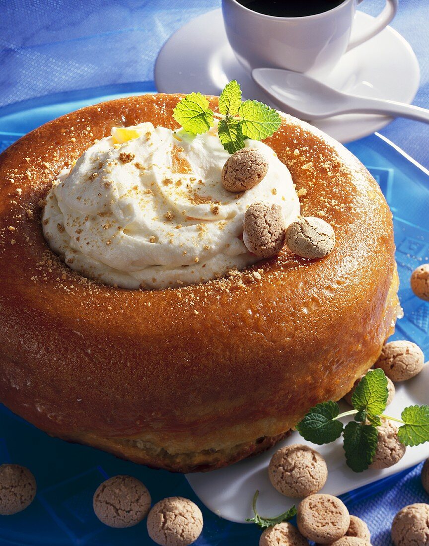 Apricot savarin with almond cream