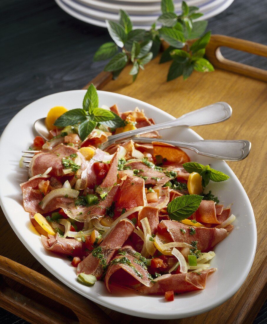 Pork tongue salad with mint